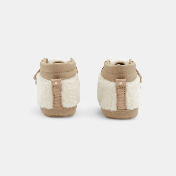 حذاء بوت دافئ بشريط لاصق باللون البني للأولاد الصغار